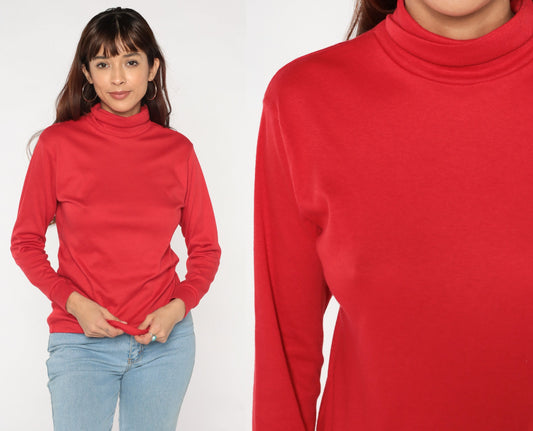 80s Red Turtleneck Long Sleeve Top Medium M