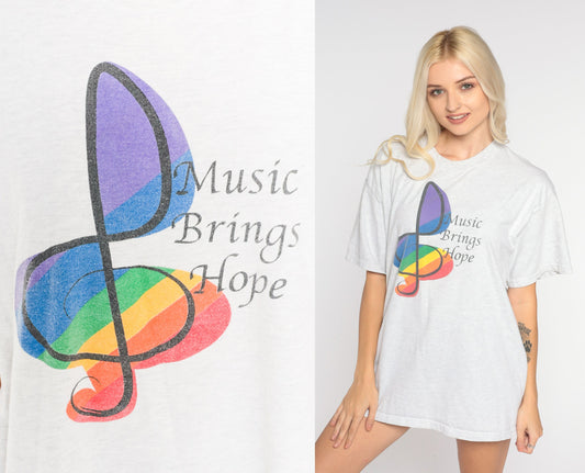 Y2K Music Brings Hope Treble Clef Graphic Tee Heather Grey Large