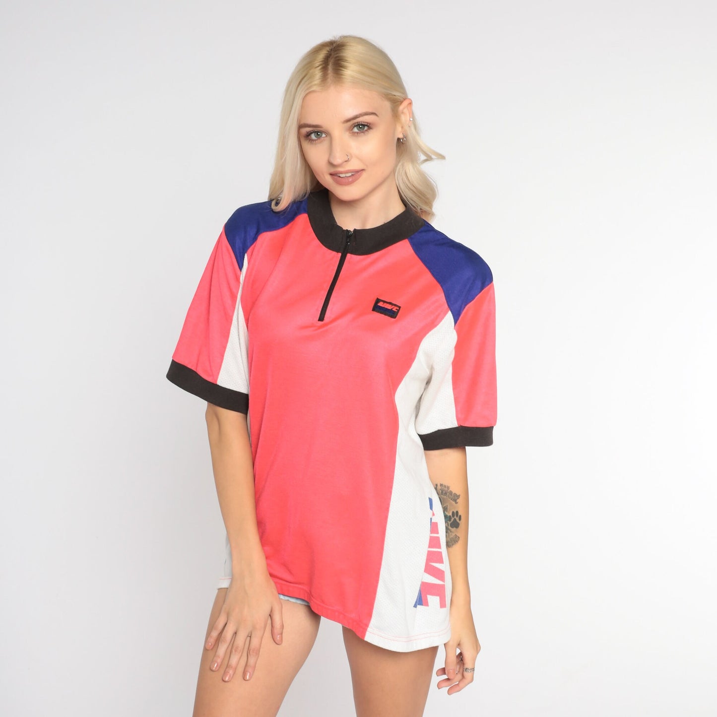 Nike 90s Cycling Jersey Graphic Tee Pink Blue White Extra Large XL