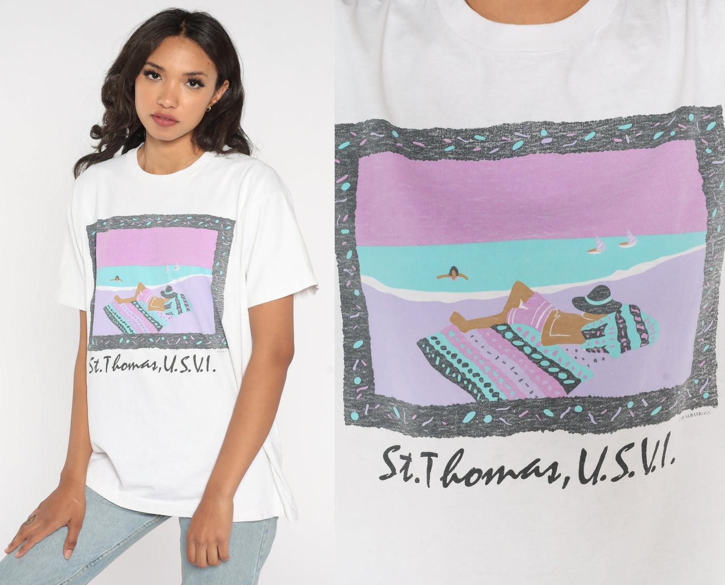 90s St Thomas Virgin Islands Graphic T-Shirt Cotton Beach Tee Medium