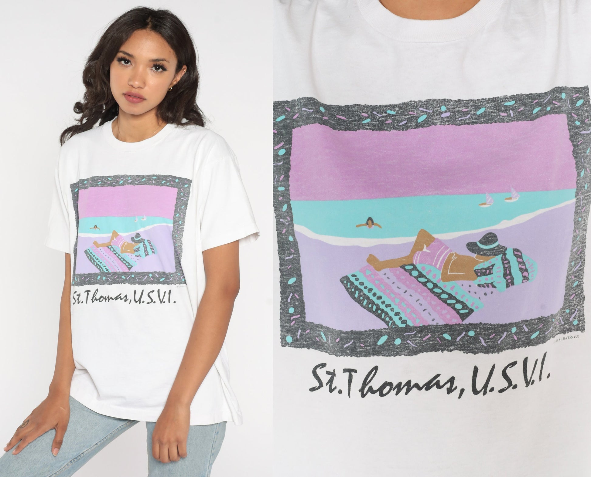 90s St Thomas Virgin Islands Graphic T-Shirt Cotton Beach Tee Medium