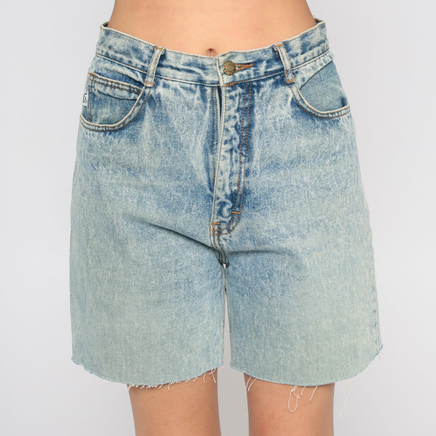 90s Stone Wash Denim Cutoff Shorts High Waisted Frayed Blue Medium