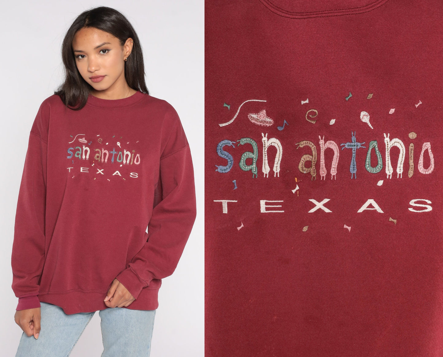 90s San Antonio Texas Sweatshirt Burgundy Oneita Crewneck Extra Large XXL