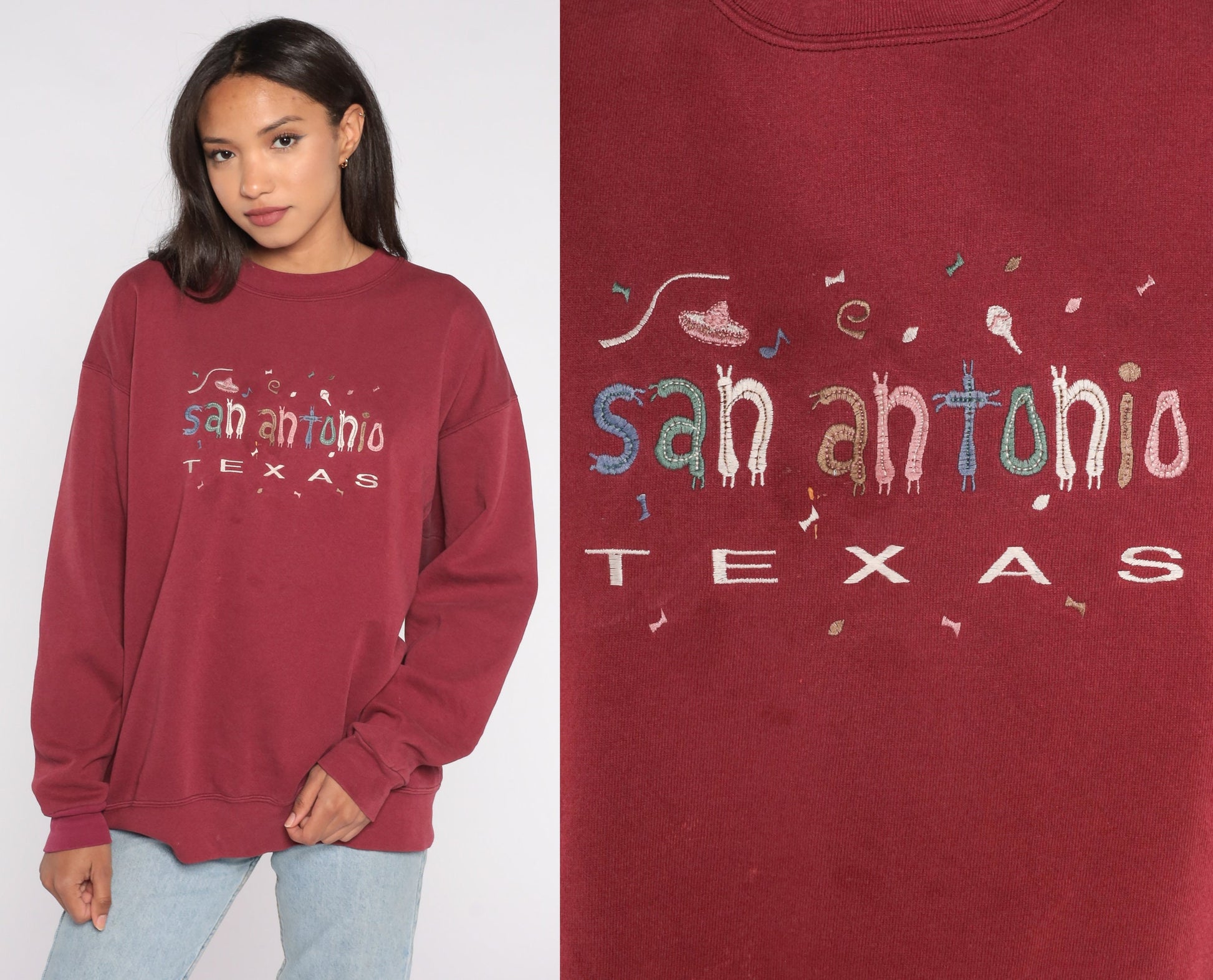 90s San Antonio Texas Sweatshirt Burgundy Oneita Crewneck Extra Large XXL