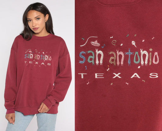 90s San Antonio Texas Sweatshirt Burgundy Oneita Crewneck Extra Large XXL