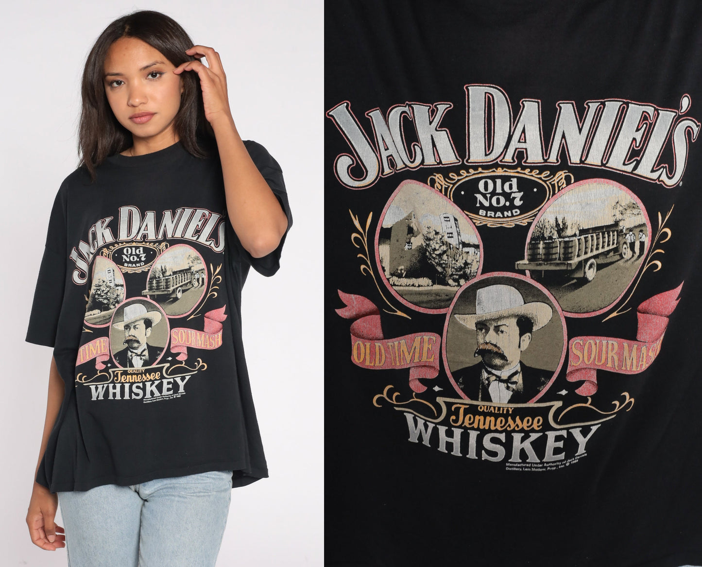 1989 Jack Daniel's Whiskey Graphic T-Shirt Black Cotton Extra Large