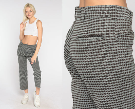 70s Levi's Houndstooth Trousers High Waist Straight Leg Brown Grey Medium
