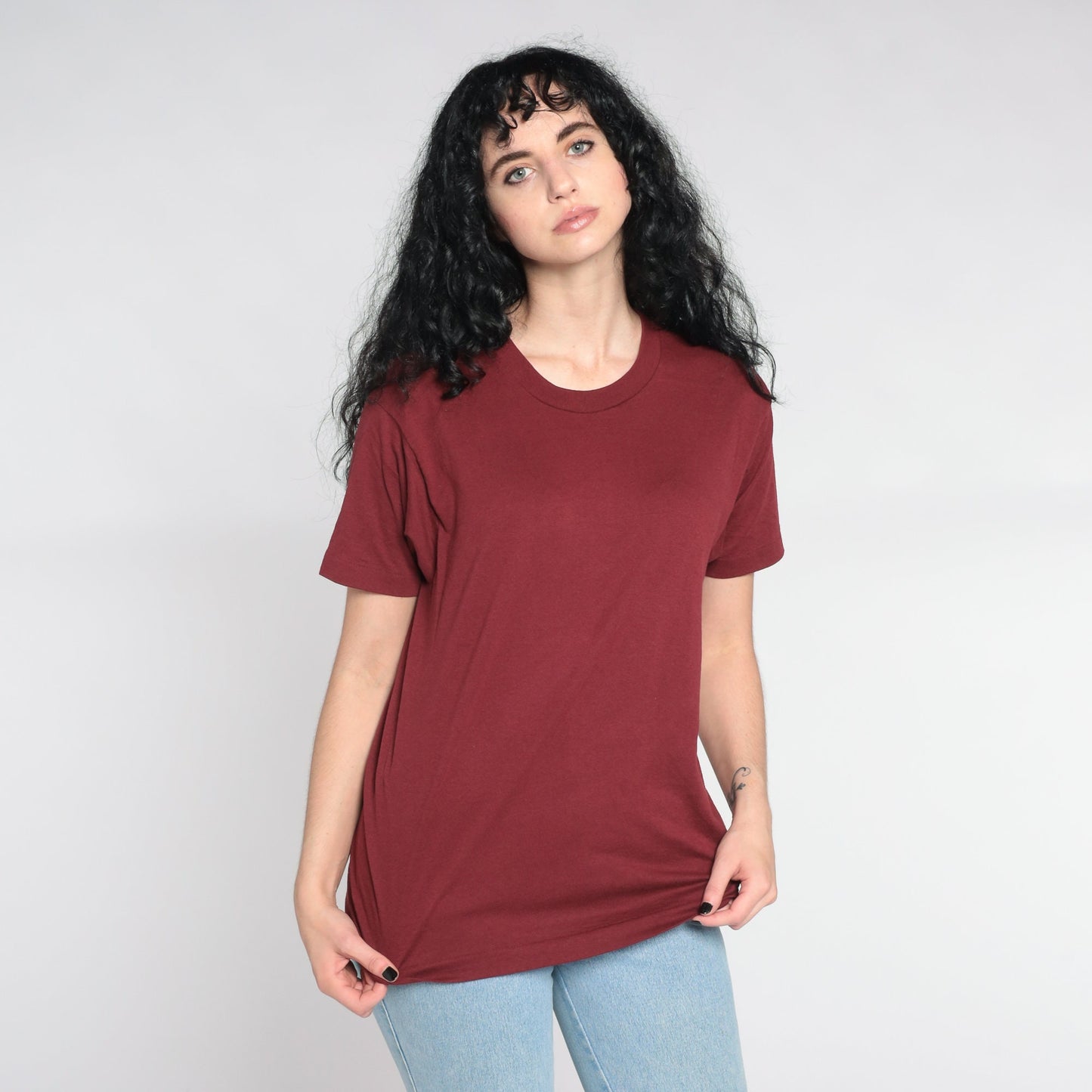 80s Screen Stars Burgundy Single Stitch T-Shirt Plain Tee Medium
