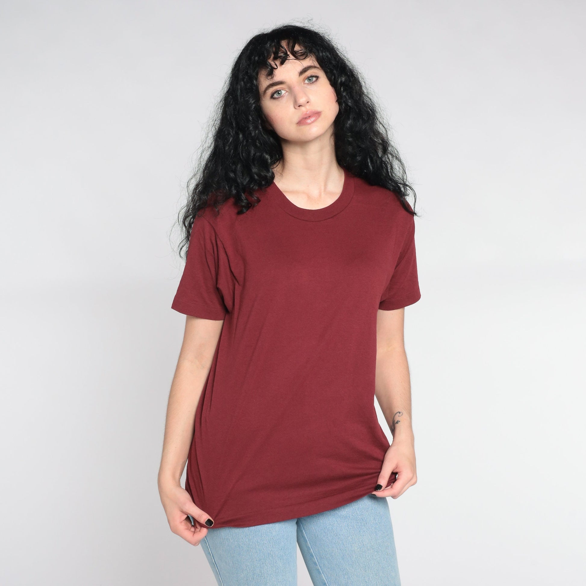 80s Screen Stars Burgundy Single Stitch T-Shirt Plain Tee Medium