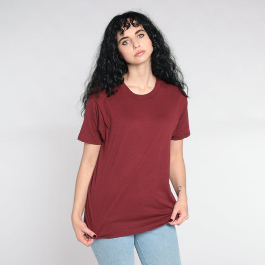 80s Screen Stars Burgundy Single Stitch T-Shirt Plain Tee Medium