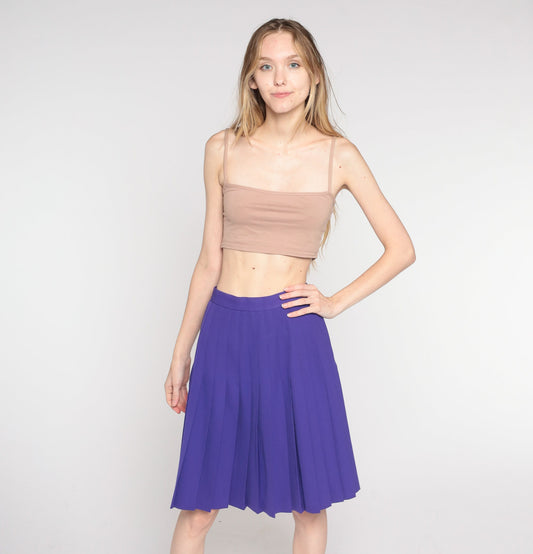 80s Purple Pleated Midi Skirt High Waist Extra Small