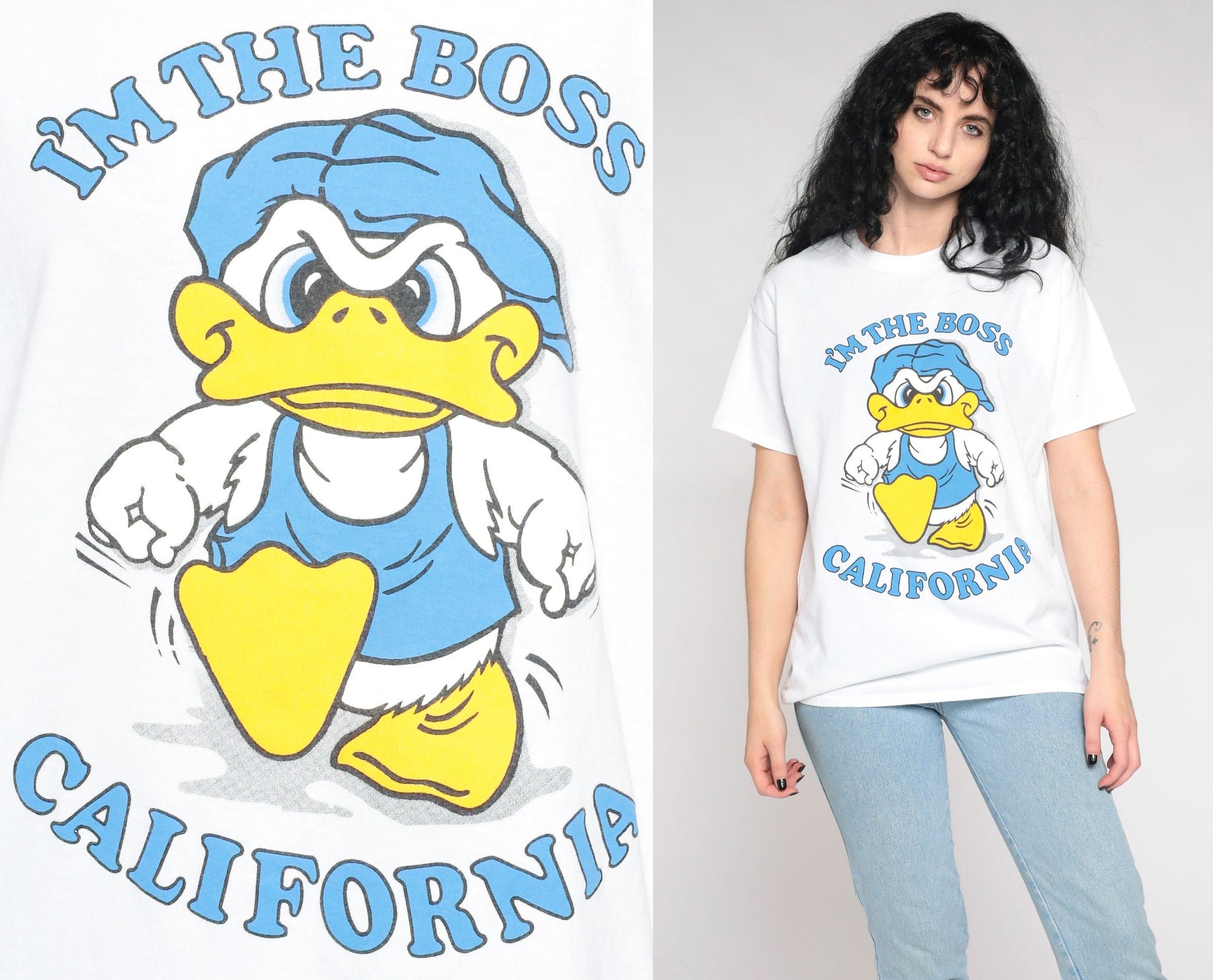 00s California Duck Graphic T-Shirt I'm The Boss White Medium