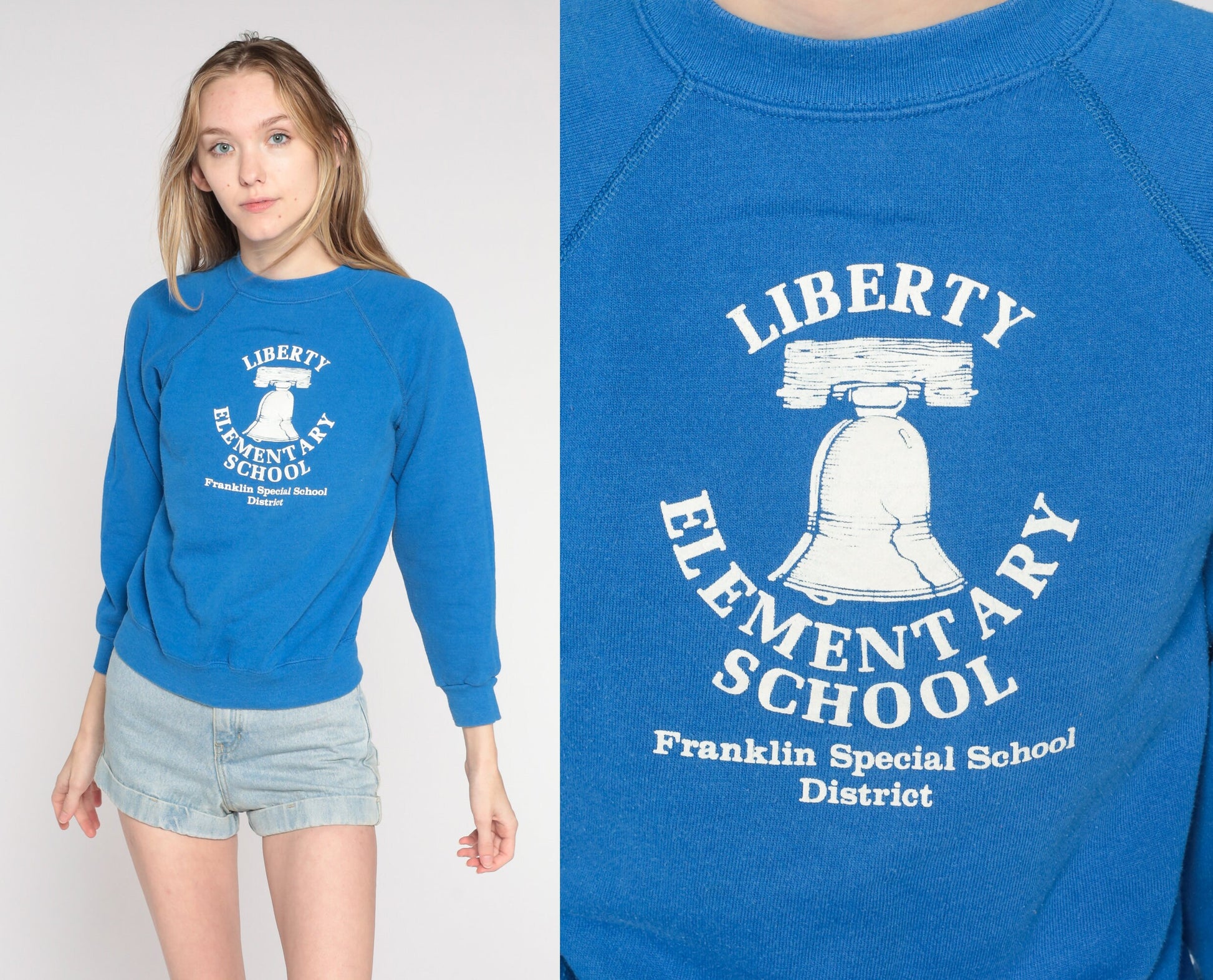 80s Liberty Elementary School Franklin Tennessee Sweatshirt Blue Raglan Small