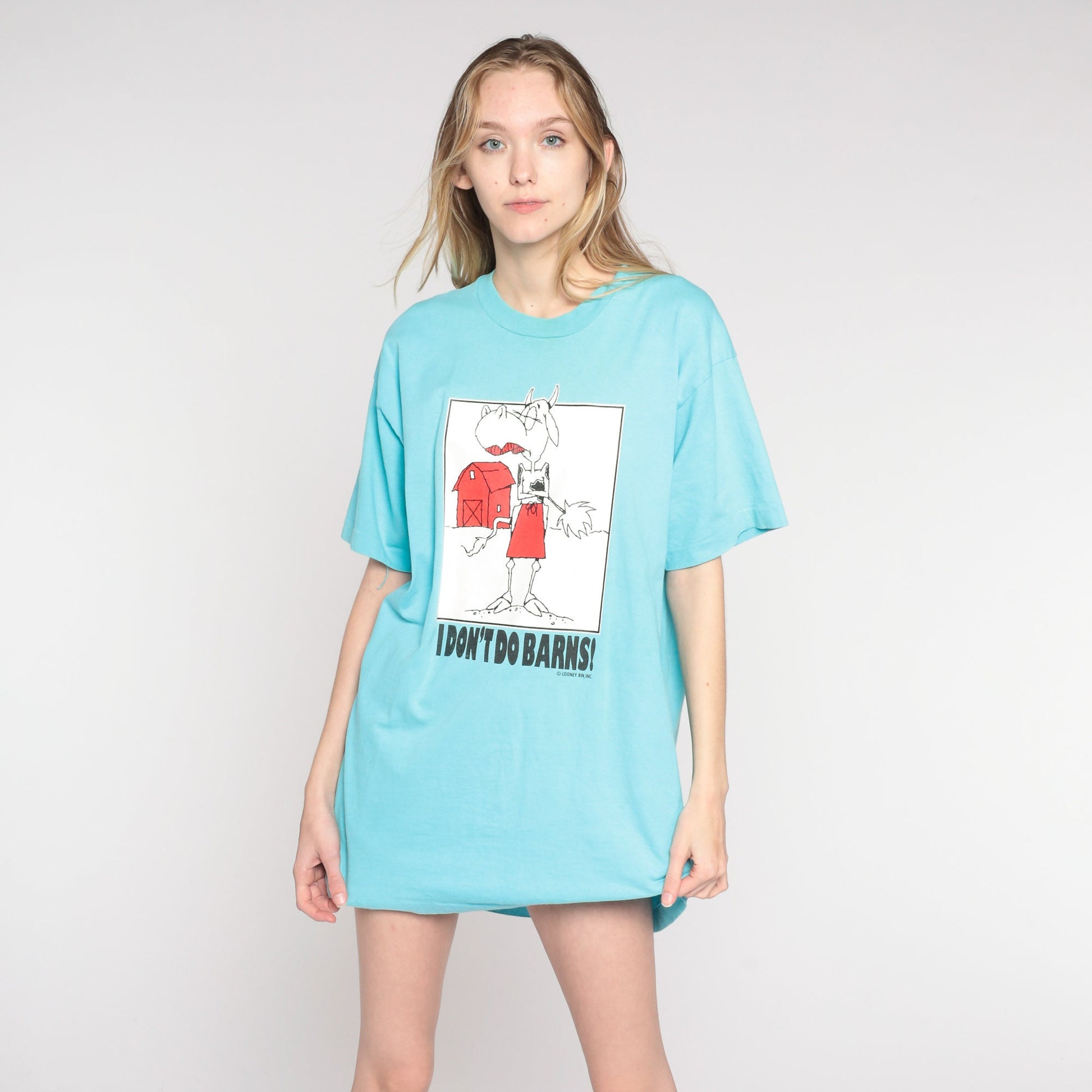 90s Cow Graphic T-Shirt I Don't Do Barns Farm Joke Blue Extra Large XXL