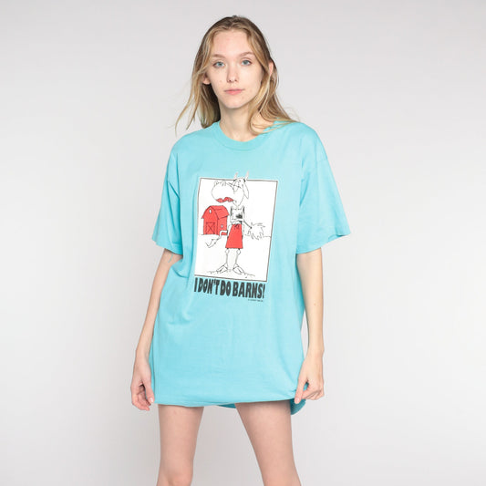 90s Cow Graphic T-Shirt I Don't Do Barns Farm Joke Blue Extra Large XXL