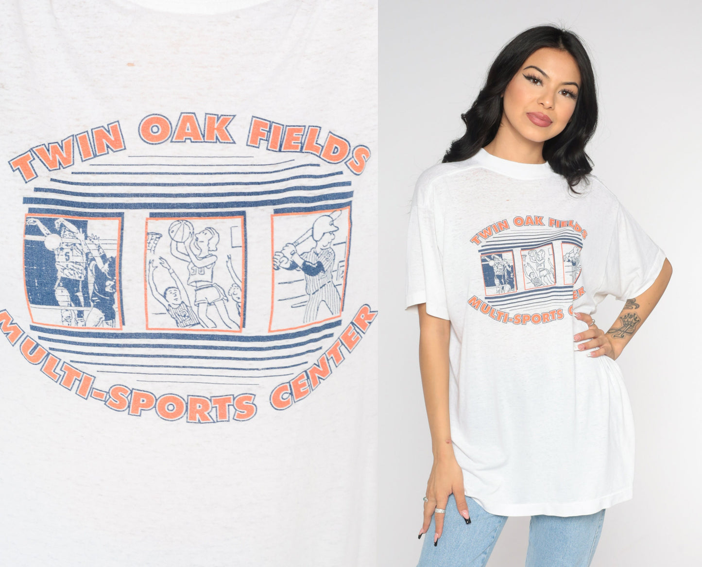 90s Twin Oak Fields Sports Tournament Champions Graphic Tee White Large