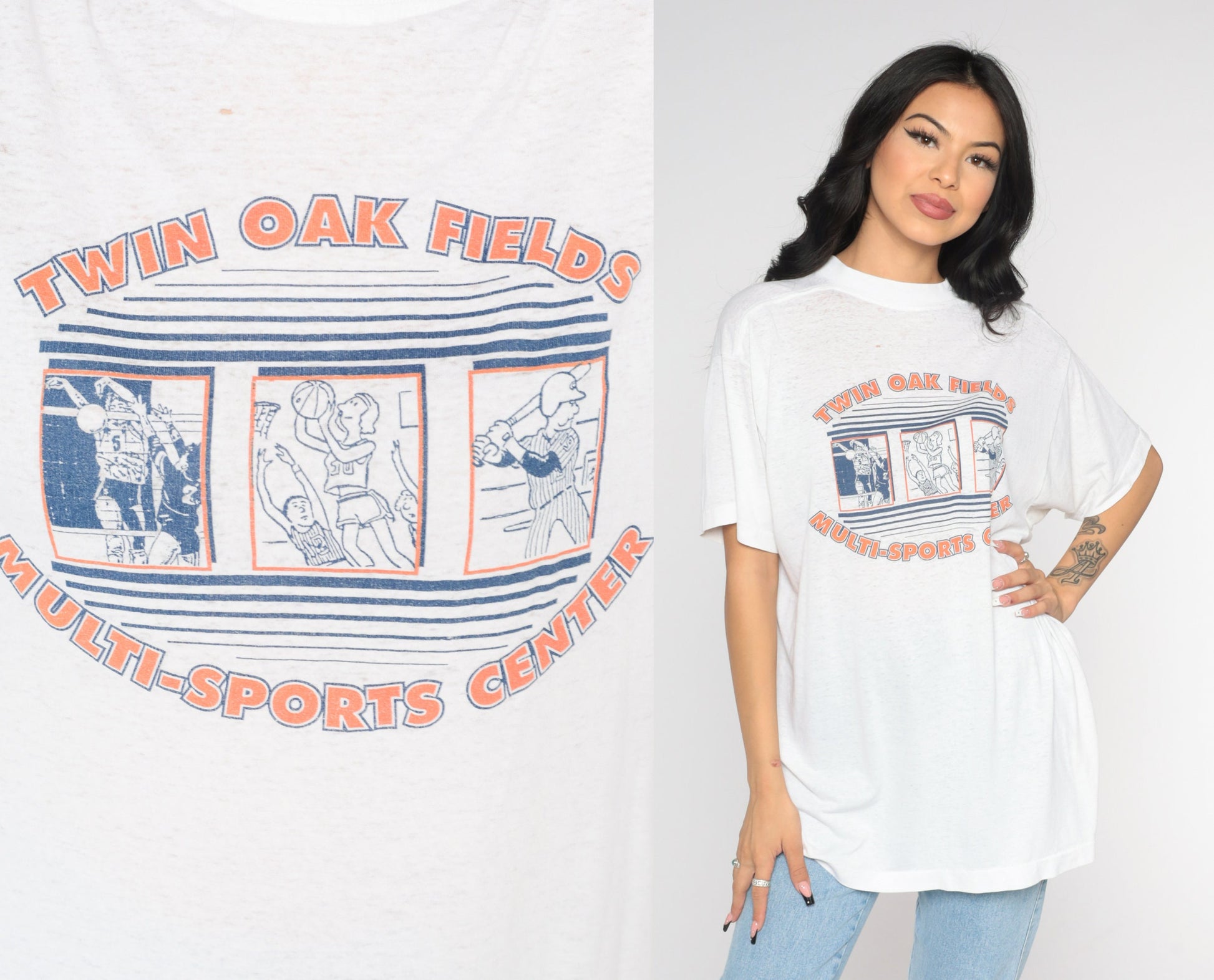 90s Twin Oak Fields Sports Tournament Champions Graphic Tee White Large