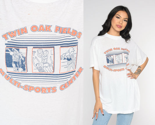 90s Twin Oak Fields Sports Tournament Champions Graphic Tee White Large