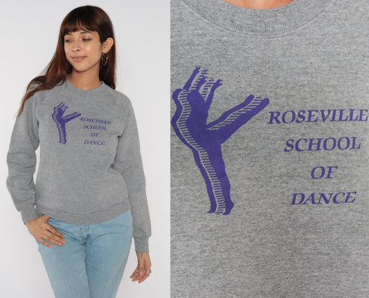 90s Roseville School of Dance Raglan Sweatshirt Grey Graphic Crewneck Small