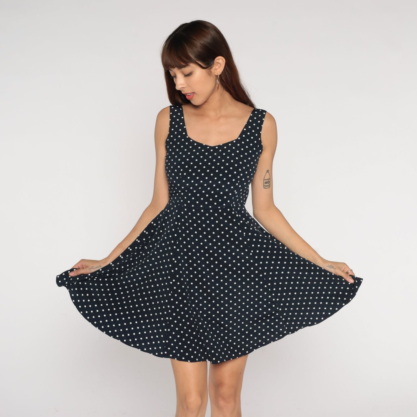 Y2K Black White Polka Dot Mini Dress Sleeveless Cutout Small S
