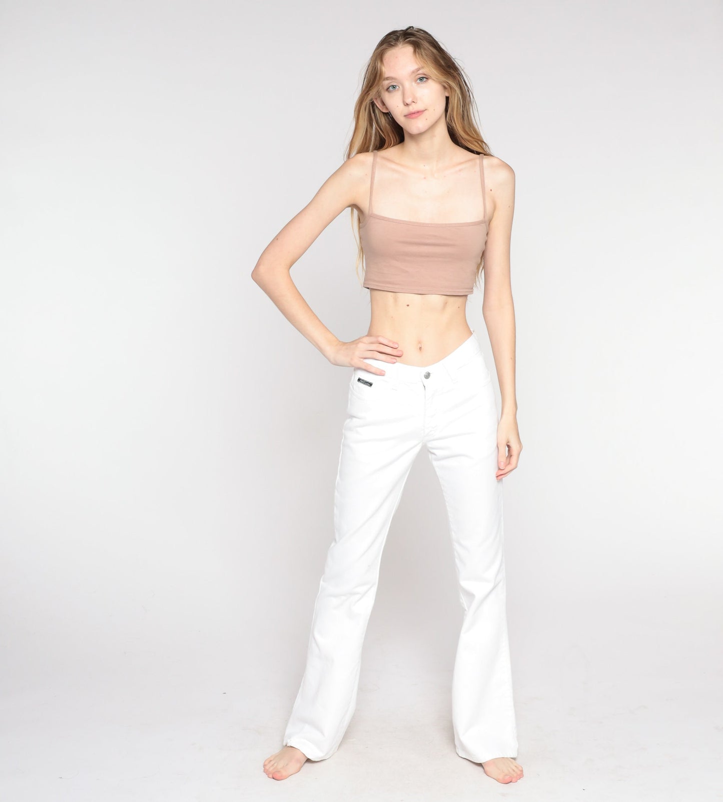 90s White Flared Jeans Low Rise Bell Bottom Denim Extra Small XS