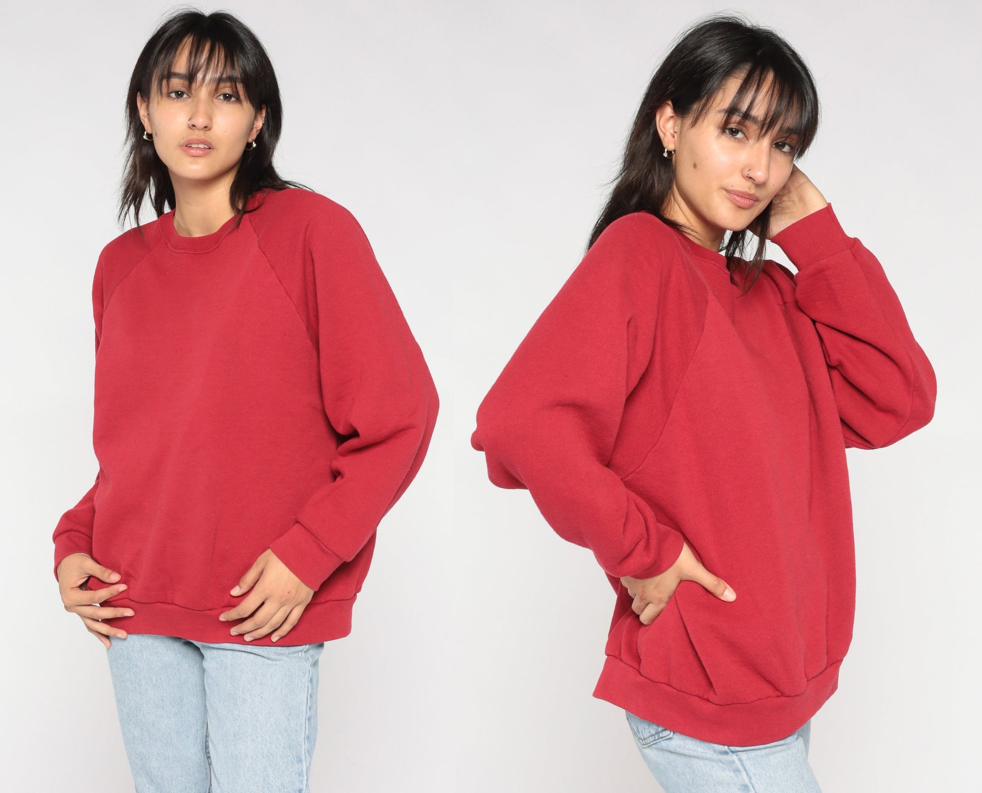 00s Red Raglan Sweatshirt Fruit of the Loom Crewneck Pullover Extra Large XXL
