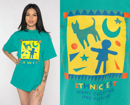 90s Ethnic Fest Tacoma Washington Graphic Tee Green Single Stitch Large L