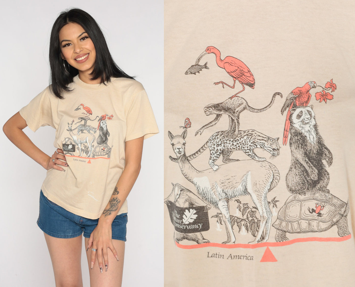 Y2K The Nature Conservancy Latin America Wildlife Graphic Tee Tan Small S