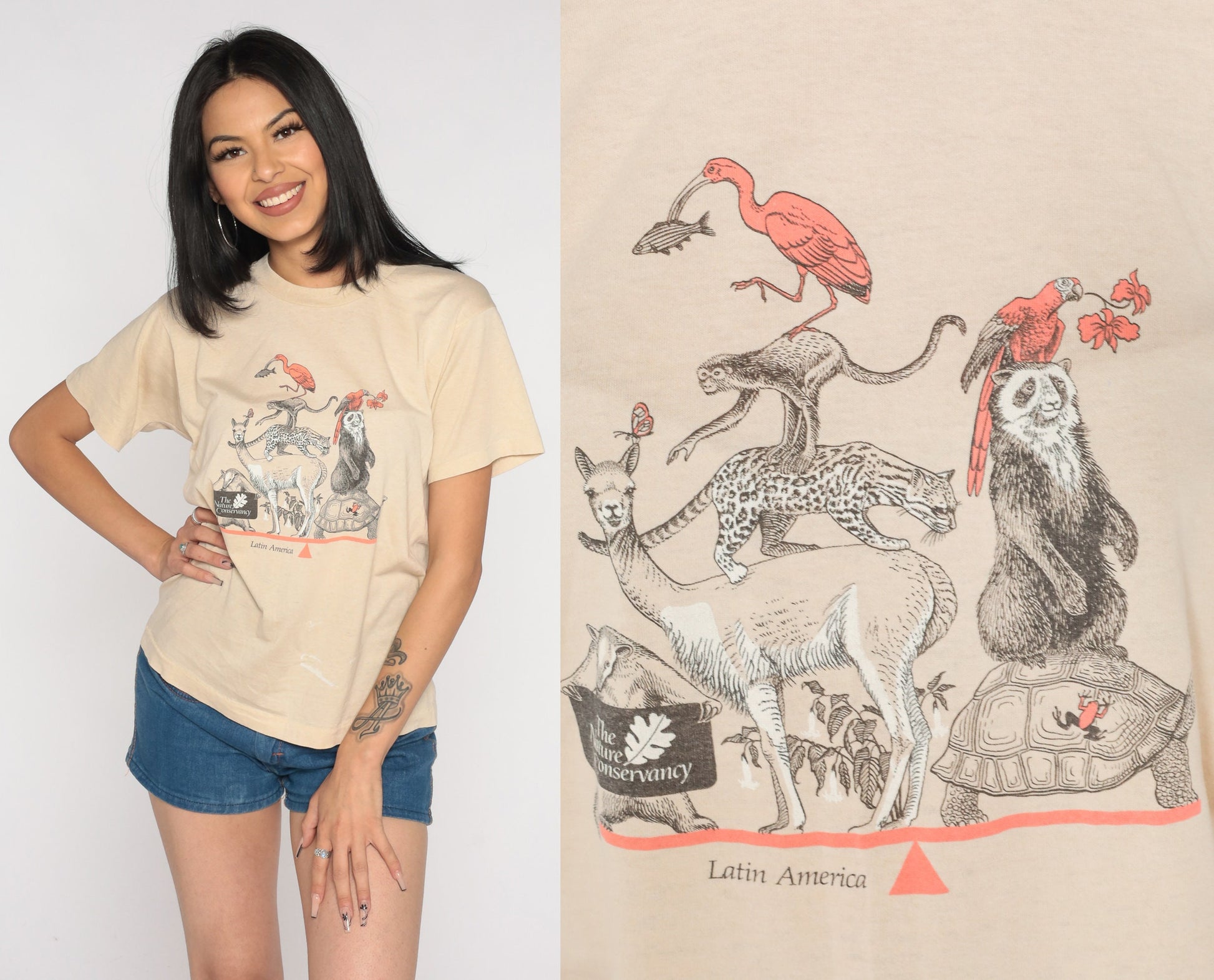 Y2K The Nature Conservancy Latin America Wildlife Graphic Tee Tan Small S