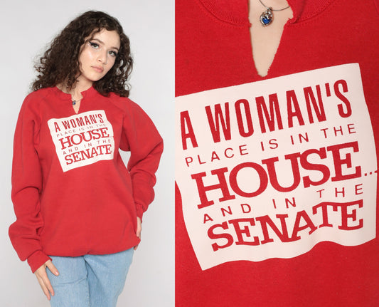 90s A Woman's Place Feminist Political Sweatshirt Josie Heath Red Raglan Extra Large XXL