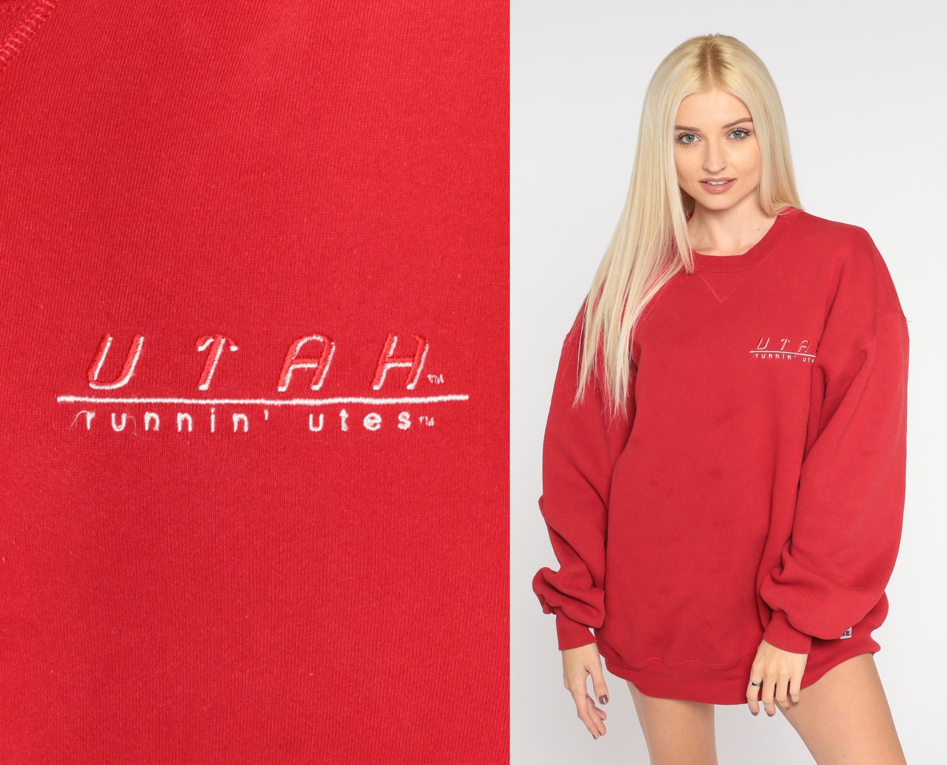 90s University of Utah Runnin Utes Sweatshirt Red Graphic Crewneck Extra Large XL