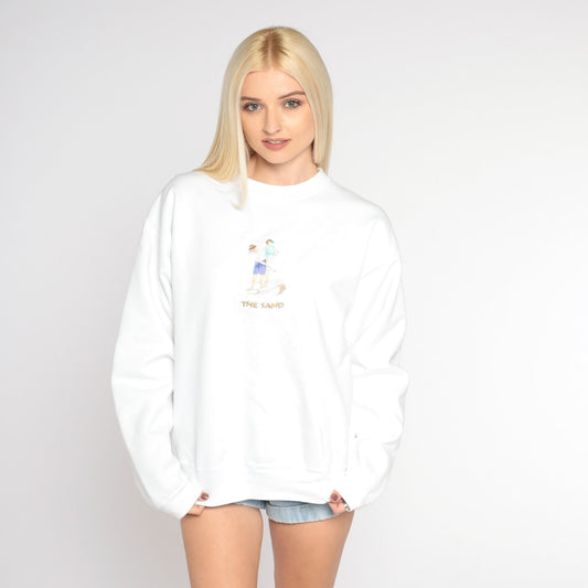 90s Embroidered Golfer Sweatshirt White The Sand Putting Print Crewneck Medium M