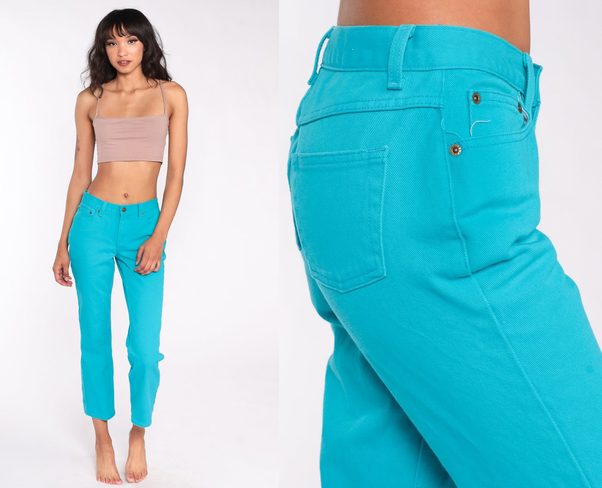Y2K Turquoise Low Rise Bootcut Jeans Straight Leg 00s Denim Small 4