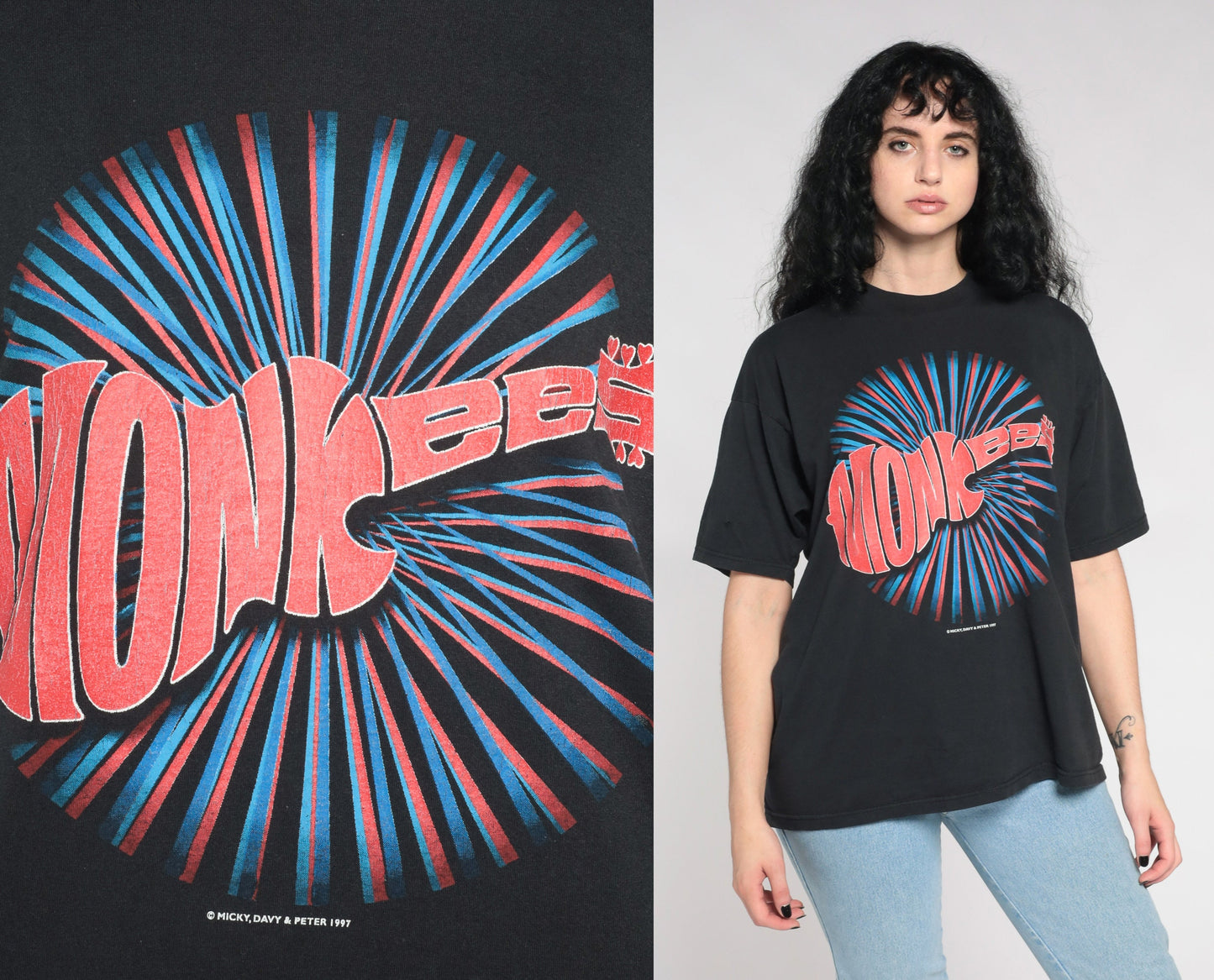 1997 The Monkees Tour Band T-Shirt Black Cotton Extra Large XL