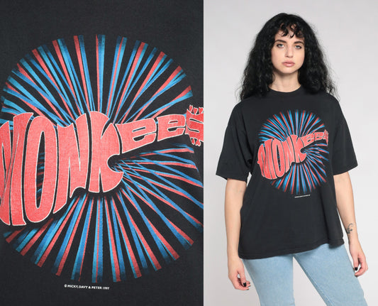 1997 The Monkees Tour Band T-Shirt Black Cotton Extra Large XL
