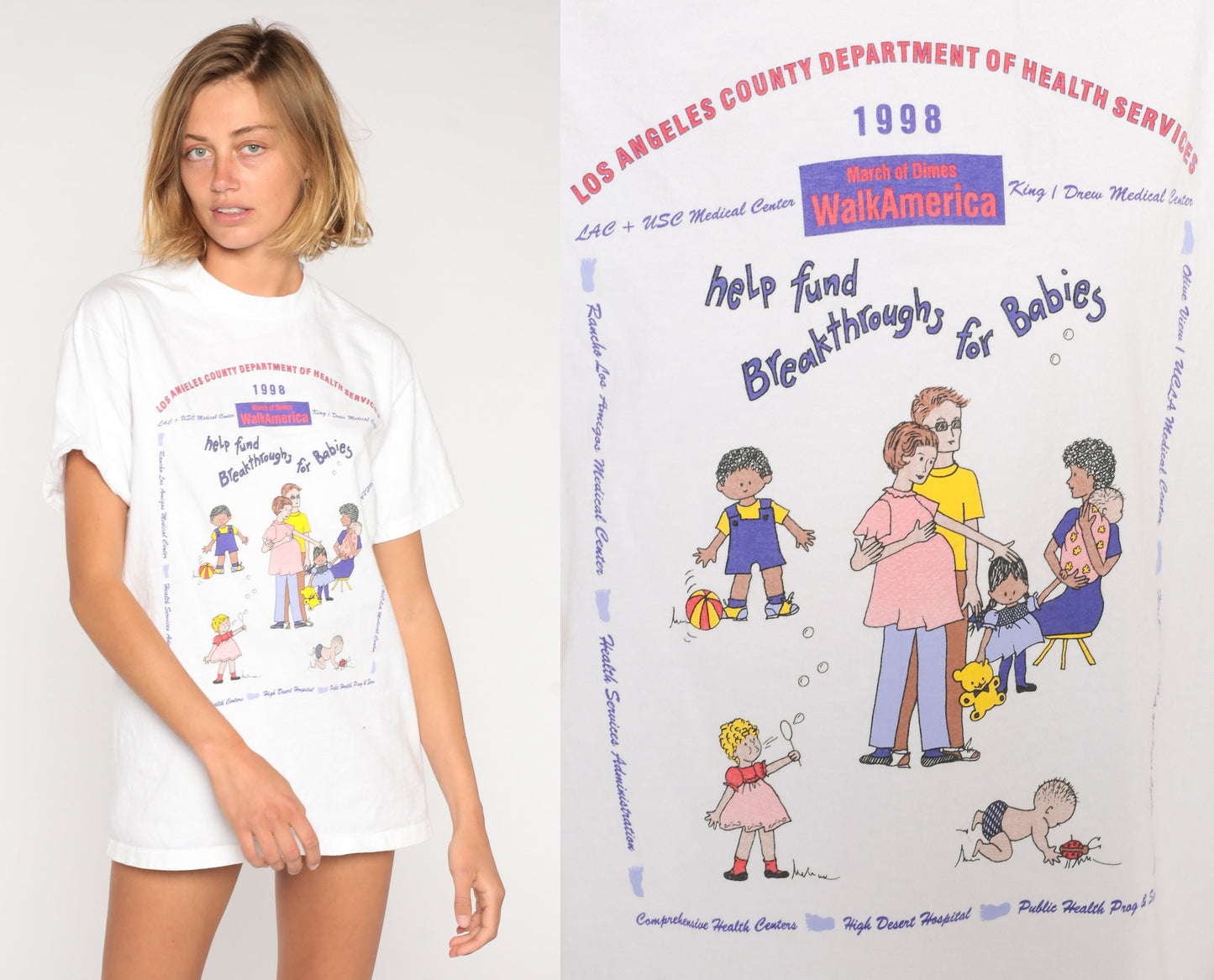 1998 WalkAmerica March of Dimes Los Angeles Graphic Tee Cotton Medium