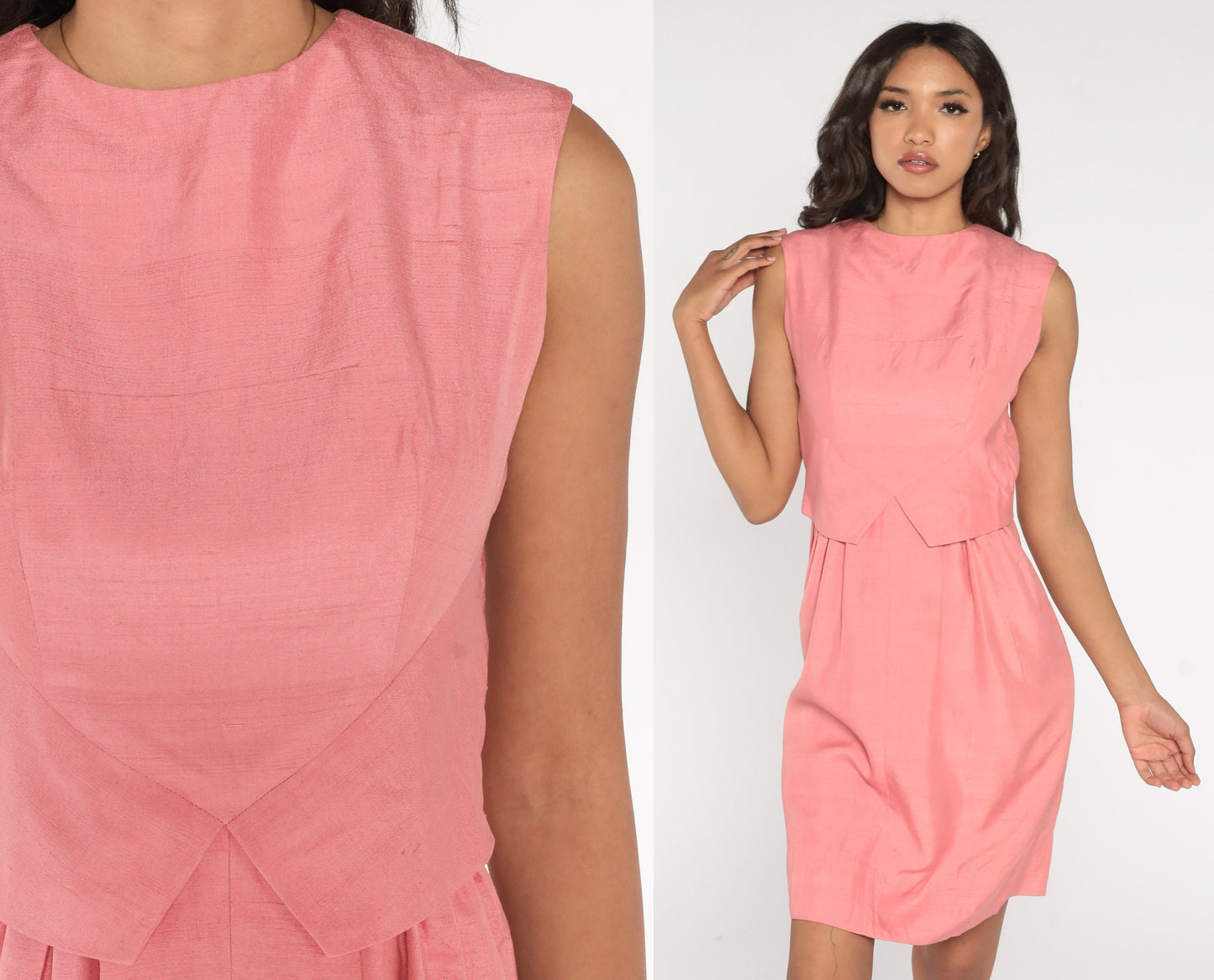 1960s Pink Pencil Mini Dress Sleeveless Sheath High Waist Extra Small XS