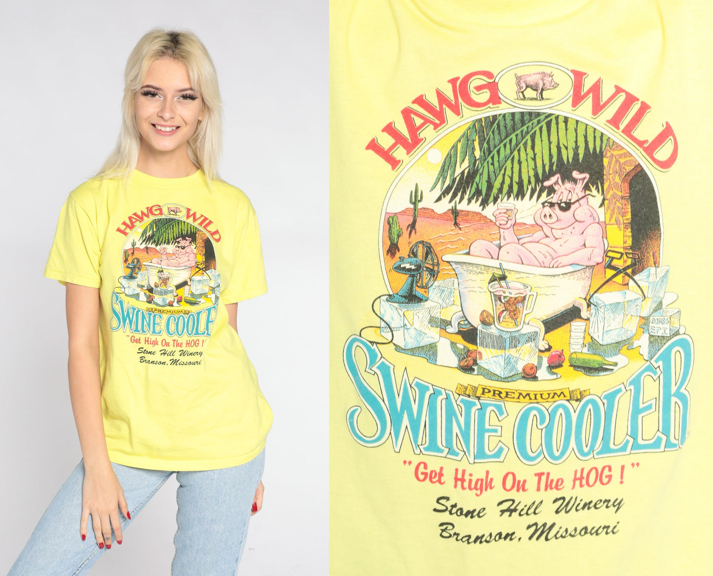 90s Stone Hill Winery Branson Missouri Graphic T-Shirt Yellow Medium