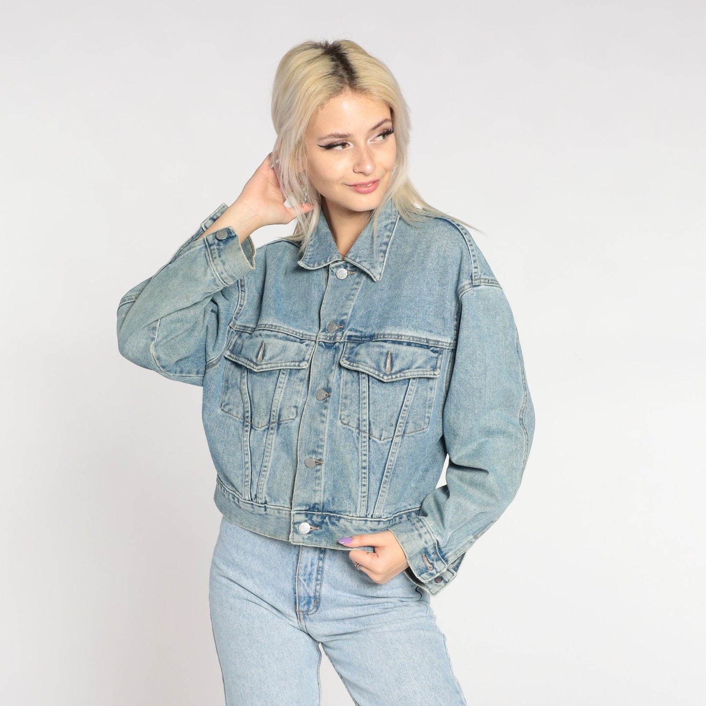 90s Guess Denim Jacket Blue Cropped Jean Coat Small S