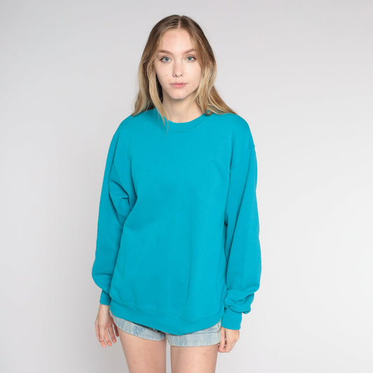 90s Jerzees Sweatshirt Bright Blue Crewneck Drop Shoulder Medium Large