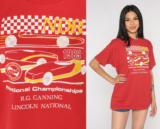 1989 National Derby Rallies Soap Box Derby Graphic T-Shirt Red Single Stitch Medium