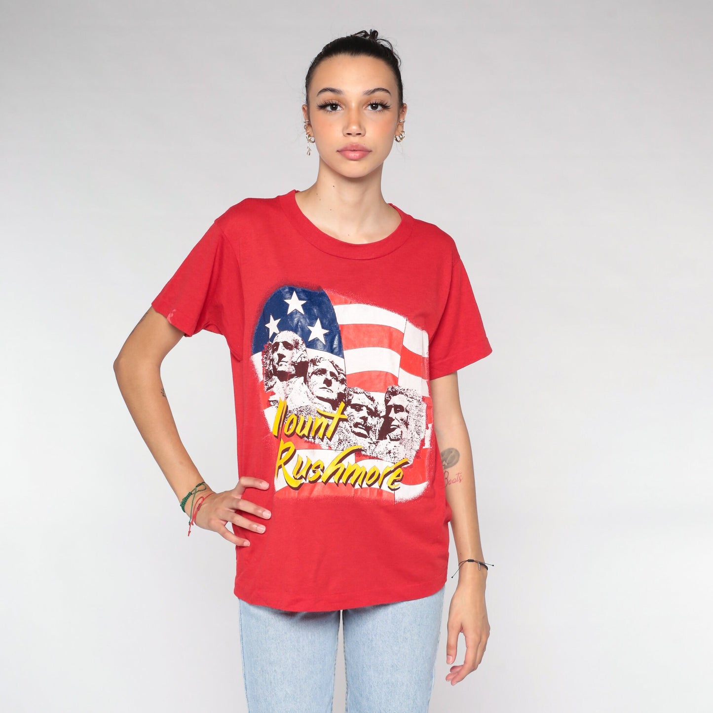 80s Mount Rushmore Single Stitch T-Shirt Red Graphic Tee Medium M