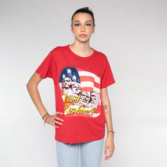 80s Mount Rushmore Single Stitch T-Shirt Red Graphic Tee Medium M