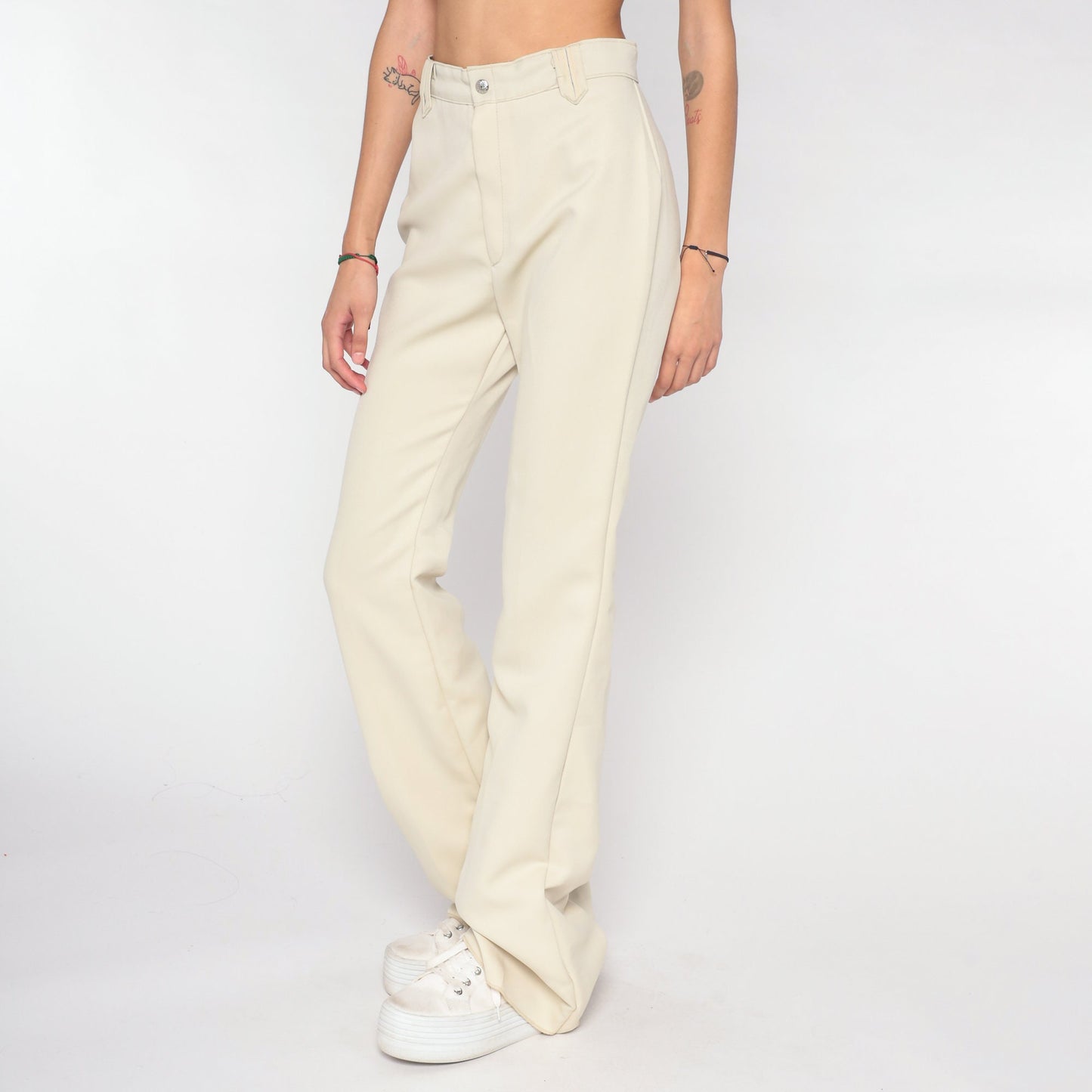 70s Cream High-Rise Straight Leg Trousers Small S