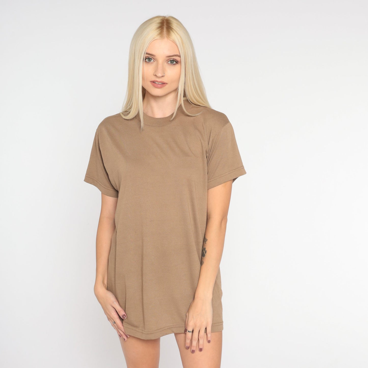 90s Plain Brown Cotton T-Shirt Short Sleeve Crewneck Medium Large