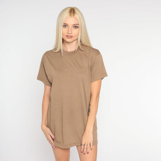 90s Plain Brown Cotton T-Shirt Short Sleeve Crewneck Medium Large