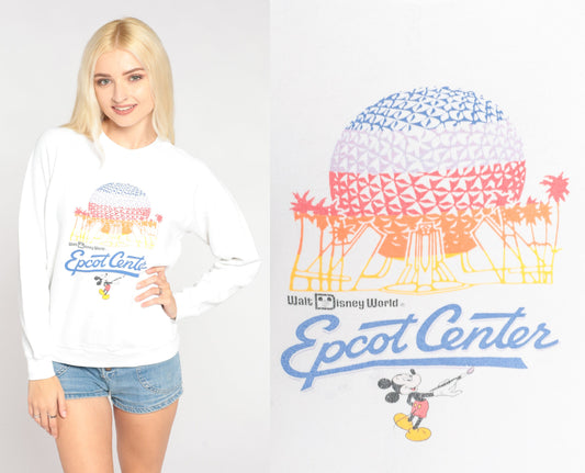 90s Epcot Center Walt Disney World Raglan Sweatshirt White Graphic Medium
