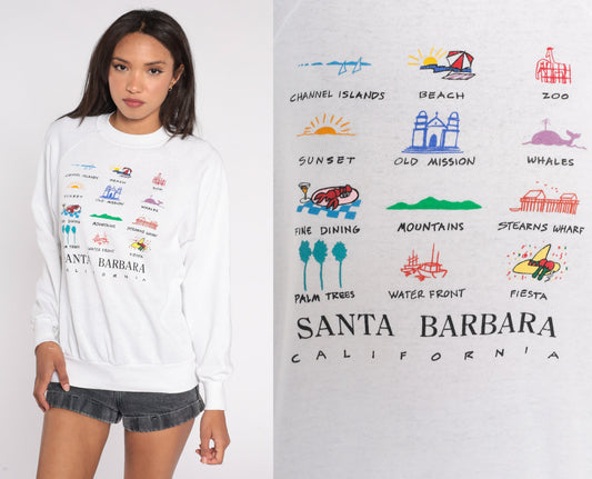 90s Santa Barbara California Raglan Sweatshirt White Graphic Pullover Extra Large XXL