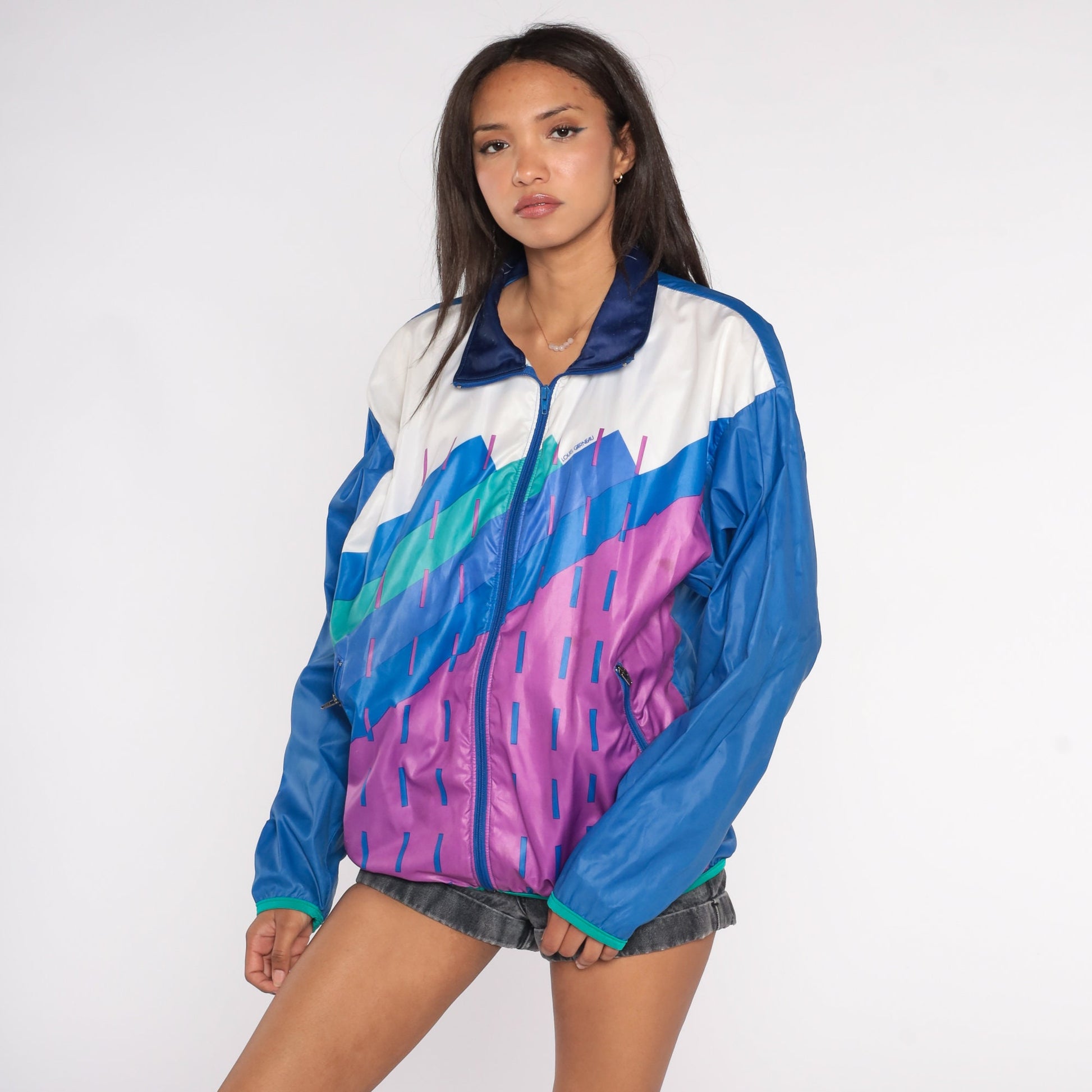 90s Louis Garneau Cycling Windbreaker Jacket Blue Purple White Medium M