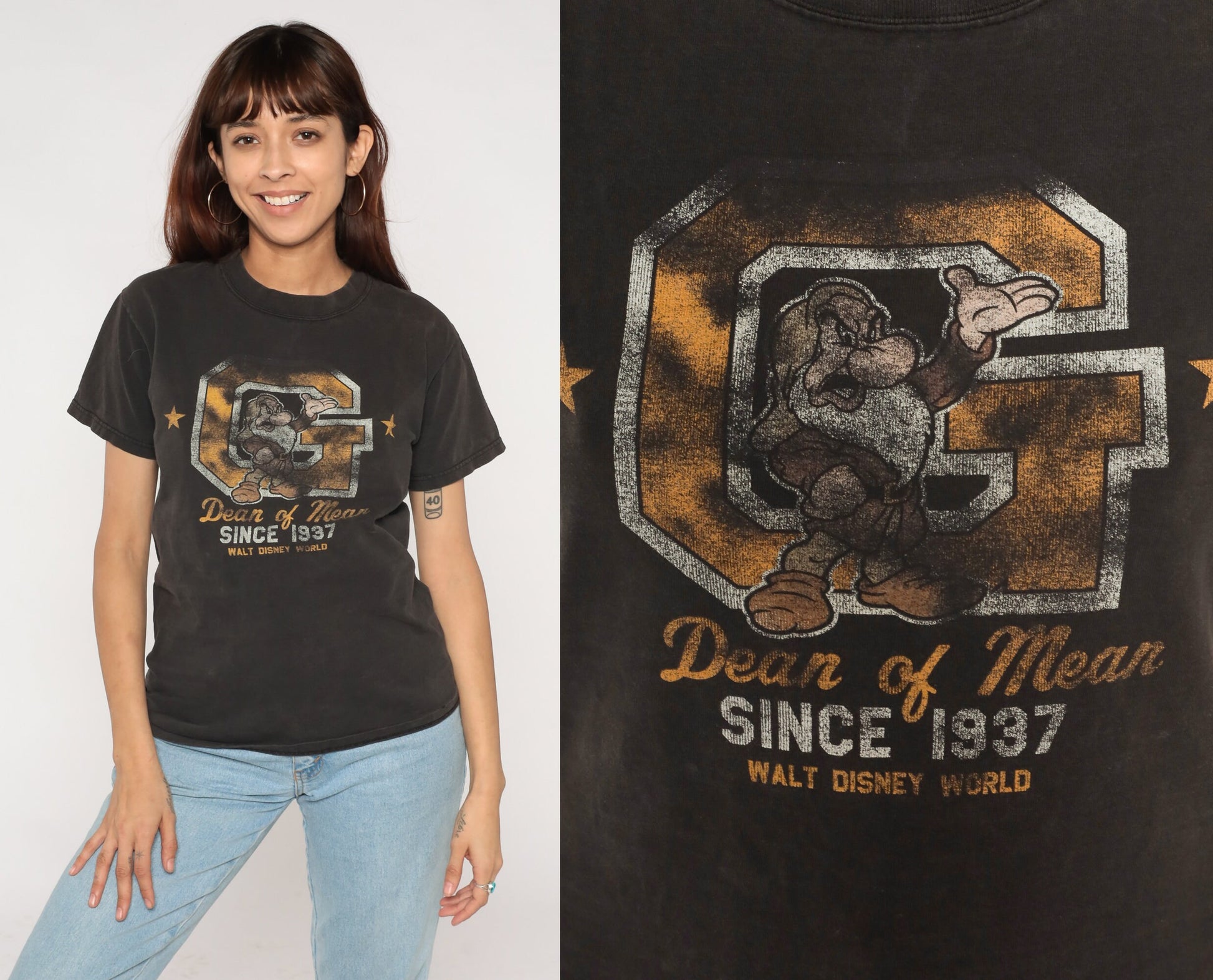 00s Seven Dwarfs Grumpy Walt Disney World Graphic Tee Black Small
